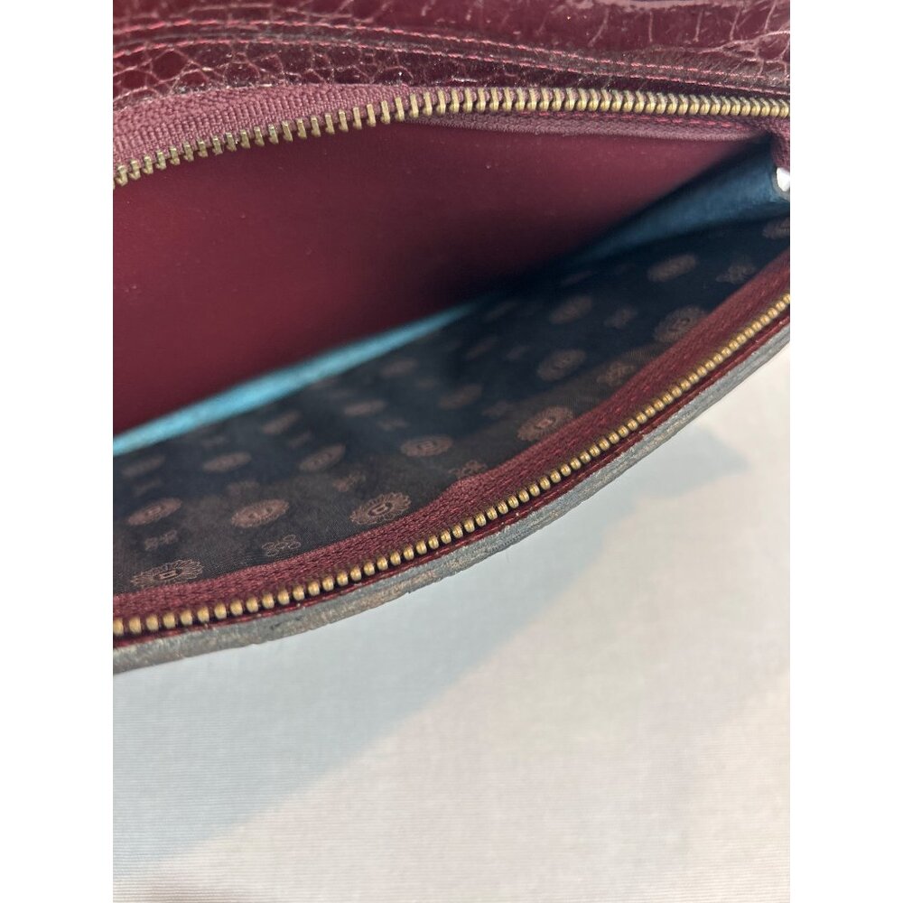 Vintage Burgundy Croc Embossed Leather Handbag Gold Hardware Top Handles Elegant - Picture 6 of 13